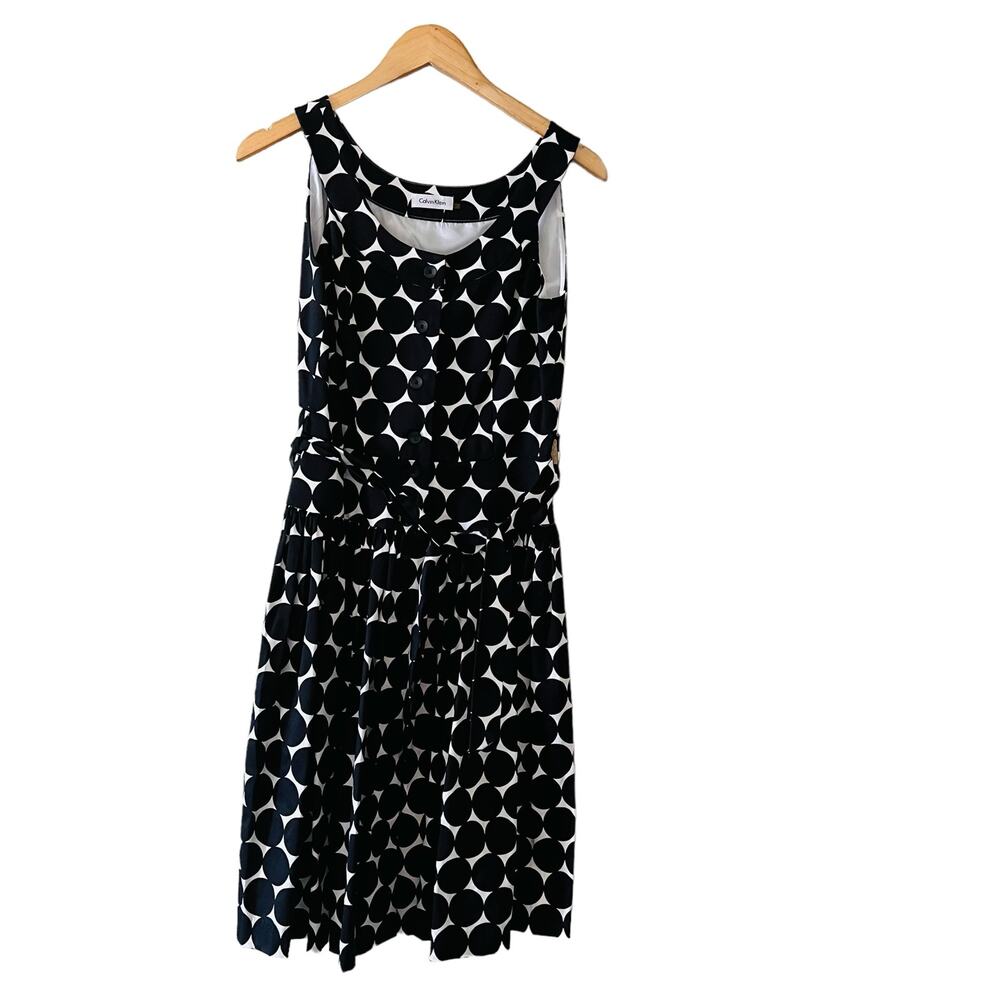 Calvin Klein Polka Dot Button Up Sleeveless Dress Size 4 NWT Black White